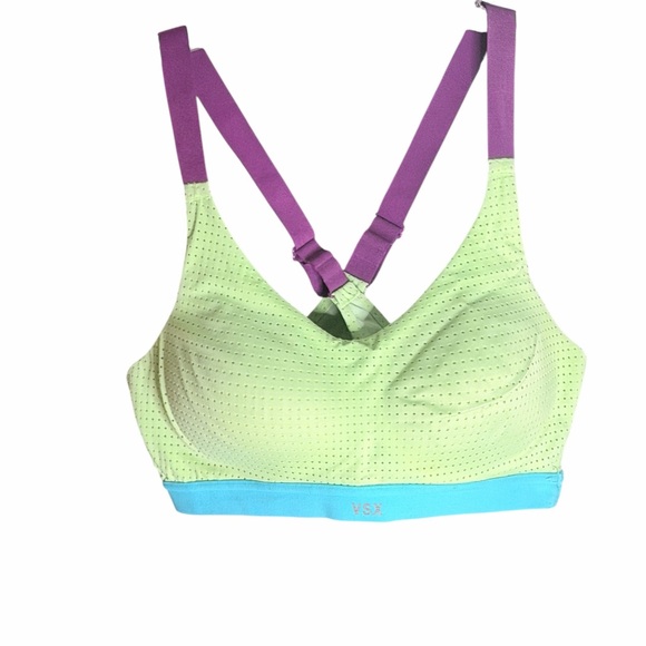 VSX Neon Green Sports Bra with Blue Band - Picture 2 of 7
